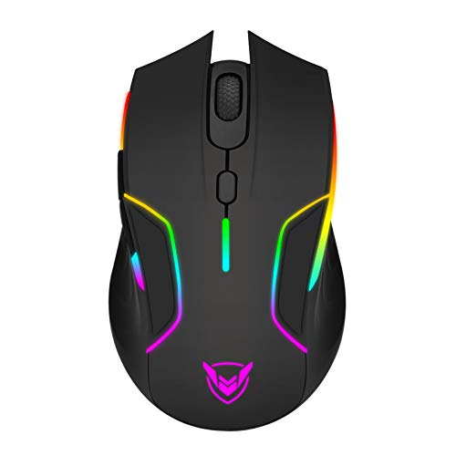 Holife Kabellose Gaming Maus, RGB Maus, 10000DPI Sensor, 6 programmierbaren Tasten, 2.4G USB Wireless Maus, Lange Akkulaufzeit, Anpassbare Spielprofile, Leichtgewicht, Optische PC Computer Mouse
