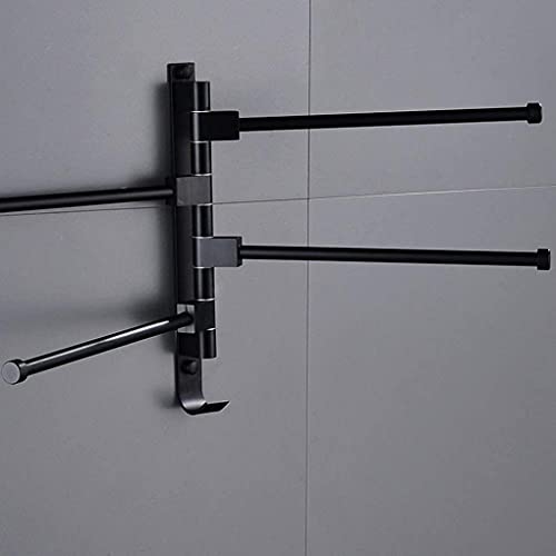 Porte-serviettes rotatif 360 acier inoxydable noir support mural réglable 3 bras - 6