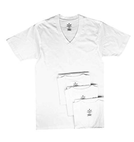 Stafford Men’s Tall/Extra Tall 100% Heavy Weight Cotton V-Neck Undershirt, White, Short Sleeve, 4 Pack (XLXT (Extra Large Extra Tall))