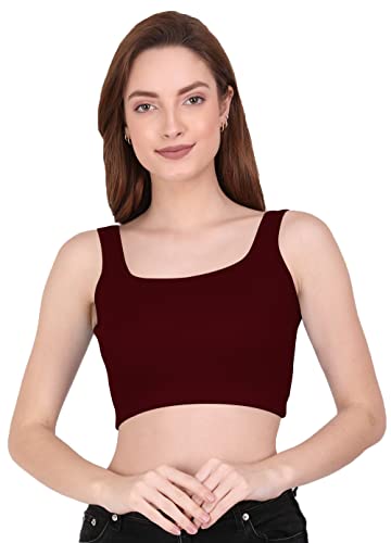 Image of THE BLAZZE 1044 Women's Cotton Basics Sexy Solid Square Neck Slim Sleeveless Saree Readymade Saree Bra Blouse Crop Top T-Shirt for Women