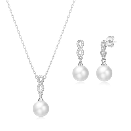 Philip Jones Silver Plated Infinity Pearl Drop Set Created with Z...