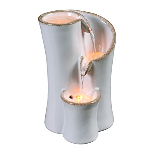 Gossi GOSSI-21115 Haobos Indoor Water Fountain Imitation Ceramics Appearance Tabletop Fountain Relaxation Desktop Waterfall Fountain W/ 3 Reflective Led cover
