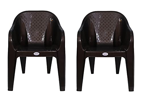 Image of PETALS Plastic Chairs Set of 2 Without Cushion | Arm Chair For Drawing /Living Room | Armchairs For Home /Office /Garden /Indoor & Outdoor | Cap Upto 150 Kgs | Choco Brown, 2 Pcs, Bravo | 3 Years Warranty