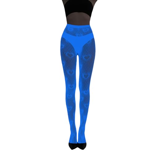 ZGMYC Reflective Neon Blue Fishnet Stockings Sexy High Waist Tights Pantyhose See Through Hollow Out Mesh Stockings