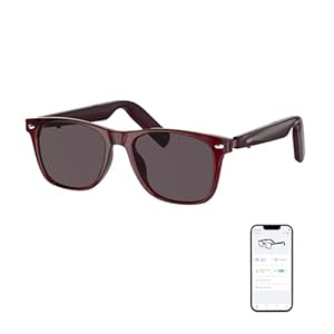 GetD AI Glasses, KI-Assistent powered by ChatGPT, Smart Glasses, Polarisierte Sonnenbrille, Bluetooth Smart Sonnenbrille für Damen Herren, 2-in-1 Kopfhörer und Brille (Red Frame+Grey Lens)