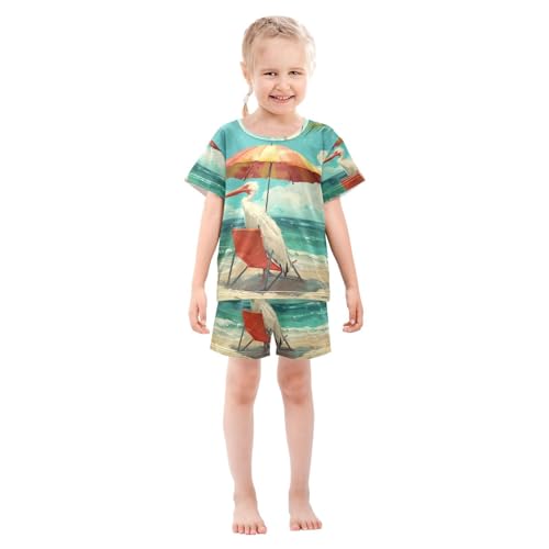 ALAZA Bird on The Summer Beach Pajama Set Short Sleeve Sleepwear Soft Lounge Nightwear3