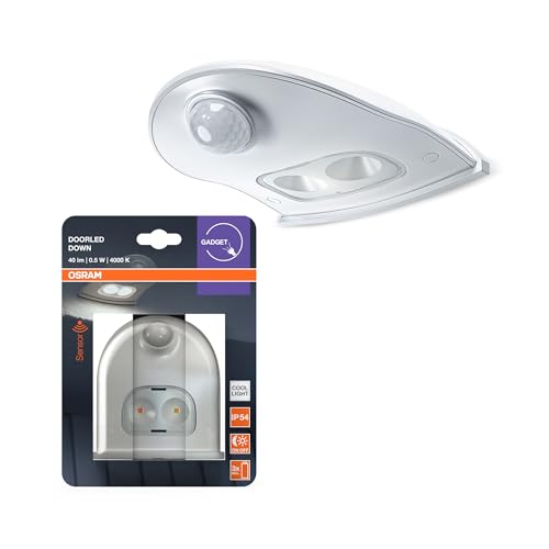 OSRAM Luce LED per porte con sensore di movimento, a batteria, 4000K, 40lm, 0,95W, IP54, bianca, luce rivolta verso il basso, per aree di ingresso