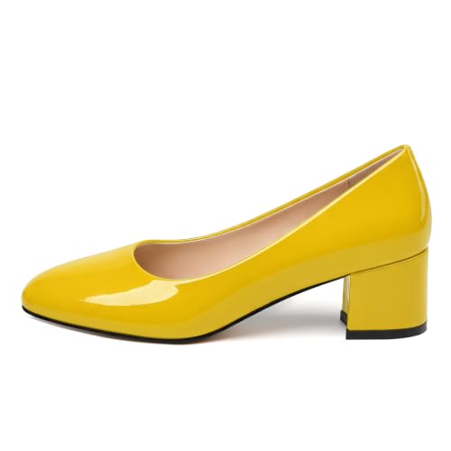 Image of SKYSTERRY Women's Low Heel Dress Pumps Shoes 2 Inch | Low Chunky Block Heel Pumps, Closed Round Toe Heels, Patent Leather Office Work Wedding Pumps Shoes