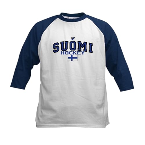 CafePress Finland(Suomi) Hockey Kids Baseball Jersey Kids Cotton Baseball Jersey, 3/4 Raglan Sleeve Shirt Navy/White