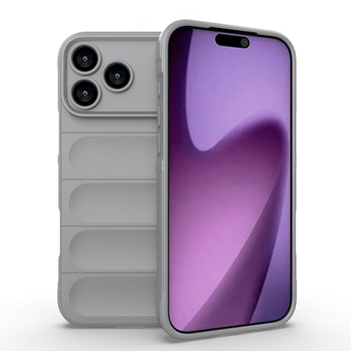 Coque iPhone 17 Pro gris silicone rigide anti-glisse motif 3D