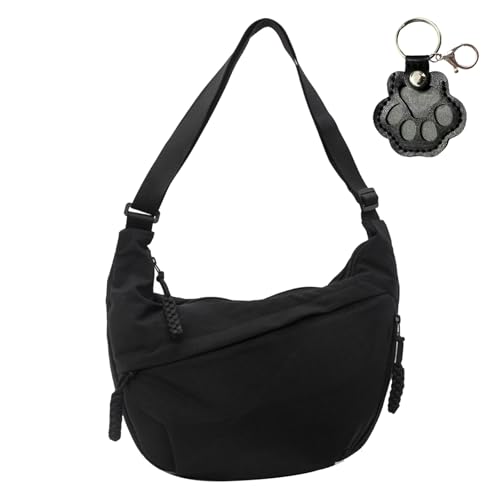 Quantifyn Crossbody Bag, Women's Plain Color Nylon Hobo Bag with Adjustable Strap, Lightweight Crescent Purse