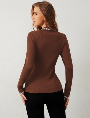 Image of Rapbin Women's V Neck Long Sleeve Ribbed Knit Pullover Sweater Slim Fitted Casual Basic Tee Tops