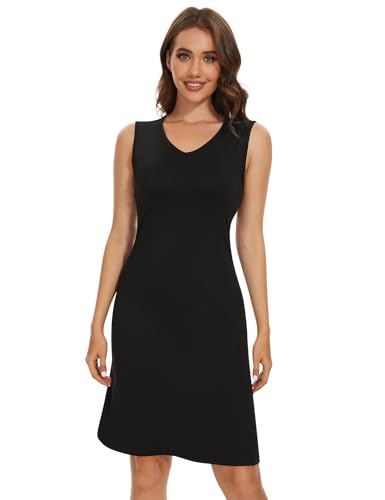 Image of MANCYFIT Women's Full Slip V Neckline Slip Dress Wide Straps Tank Top Slip for Women Under Dress Knee Length Slip