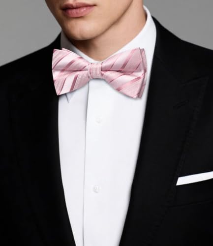 Image of Dubulle Mens Paisley Striped Bowtie Set Pre-tied Bowtie for Men and Pocket Square Set Wedding Business