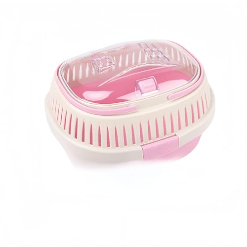 モルモット用キャリーケース・透明・通気性・持ち運び便利・お出かけ・旅行 | 小動物用 | 大きめサイズ | お手入れ簡単 | 【帰省・移動用】 (L,ピンク)