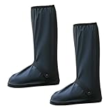 DONGKER Wasserdicht Überschuhe, 1 Paar rutschfeste Schuhüberzieher, Wiederverwendbar Hohe Regenschutz Galoschen mit Reißverschluss und Reflektorstreifen für Radfahren, Camping und Outdoor-Reisen