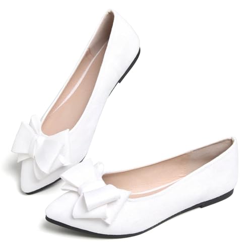 Image of TN TANGNEST Women's Flats Comfortable Dressy Slip On | Pointed Toe Bow Ballet Shoes, Business Casual Office Flats, Suede Flat Shoes