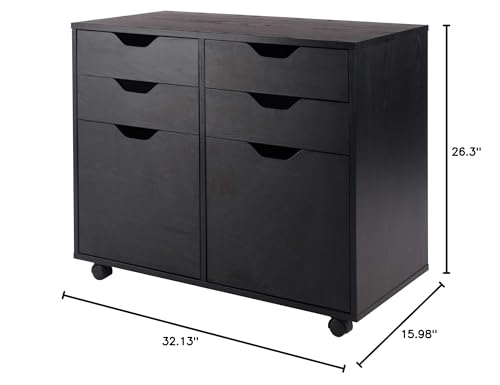 Image of Winsome Halifax Mobile Storage Cabinet with 2 Doors & 4 Drawers, Black