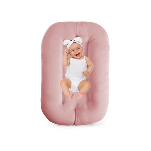 Image of Baby Lounger 0-18 Months, Baby Lounger for Newborn, Soft Organic Cotton Breathable Lounger for Infants (Pink Baby Lounger)