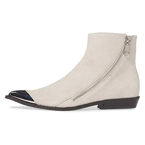 FSJ Women Comfy Western Flat Ankle Boots Low Heel Pointed Toe Side Zipper Booties Dress Daily Work Shoes Size 4-15 US2