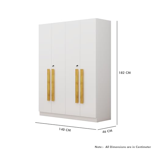 Image of Bniture 4 Door Wardrobe for Bedroom with Lockable Door & Hanging Space | Almirah for Clothes with Elevated Bottom Base | Wardrobe for Storage Cupboard | 3 Years Warranty (Frosty White, 4 Door)