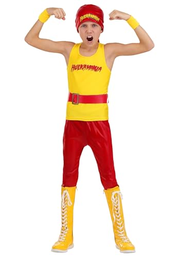 WWE Hulk Hogan Boys Costume with Shirt Pants Belt Bandana and Wrist Cuffs for Kids | Wresting Halloween Outfit Medium