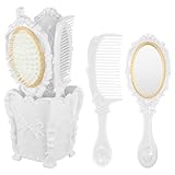 5pcs Vintage Hand Mirror Comb Set with Storage Pot Antique Cosmetic Mirror Hair Dry Curly Styling Tool
