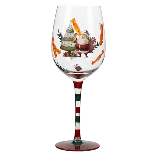 Alipis Copa de vino de Navidad pintada a mano con diseño festivo de árbol de Papá Noel, elegante tallo largo para fiestas de vacaciones y decoración de boda de Navidad, versátil y decorativa