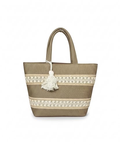 Image of Babbotty Jute Stylish Tote Bags for Women Big Size with Zip Multiple Compartments Inner Pocket Ladies Purse Handbags Girls Shoulder Hobo Bag for Office College Daily Use & Travel