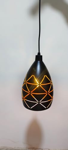 Image of Modern Black Hanging Pendant Light with Geometric Cut Design, Warm Glow Decorative Ceiling Lamp for Living Room, Bedroom, Dining Area, Cafe & Home Decor (H-L 1501)