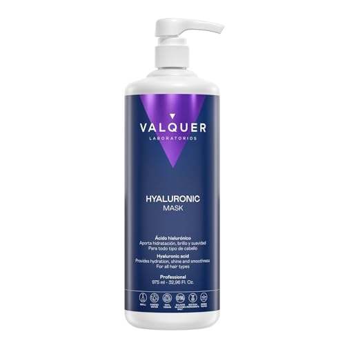 VALQUER Mascarilla Ácido Hialurónico Zero | Hidrata, Repara y Revitaliza el Cabello Dañado y Seco | Con Pantenol, Keratina y Aloe Vera | Vegano | 975 ml