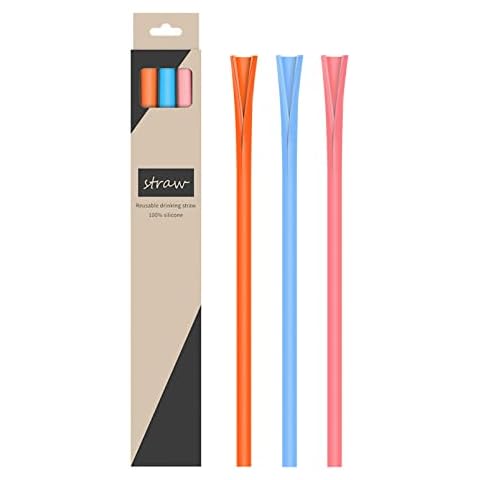 Thstheaven 3 PCS Reusable Silicone Drinking Straws, Openable and Washable Boba Straw, No Cleaning Brush Needed Easy to Clean Straws Food Grade BPA Free Long Wide for Any Tumbler, Orange,blue Cover