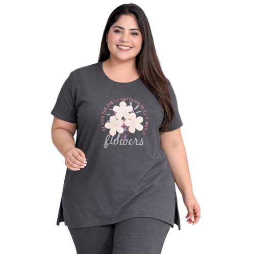 Image of In Love Women's Plus Size Longline T-Shirt with Side Pocket, 3 /4 Sleeve, Crew Neck