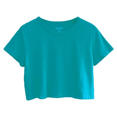 Image of Womens 100% Cotton Crop Tops Short Sleeve Crewneck Loose Fit Basic Tee Summer Casual Workout T-Shirt Fashion Clothes
