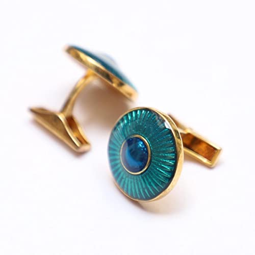 Vintage Handmade Blue & Blue Topaz Enamel Sterling Silver Round Shape Cufflinks - Elegant and Unique Men's Accessory for Special Occasions3