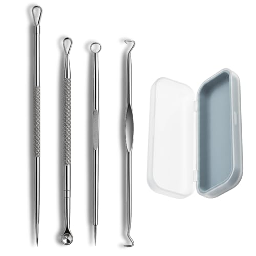 Kit Removedor de Cravos e Espinhas Profissionais com 4 Peças em Aço Inox + Estojo Ferramentas para Limpeza de Pele, Acne e Higiene Facial Segura Skin Care Diário e Cuidados com a Pele - Removedor Premium