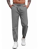 COOFANDY Men's Casual Chino Joggers Pants Cotton Twill Tapered Outdoor Hiking Pants with Pockets Light Grey