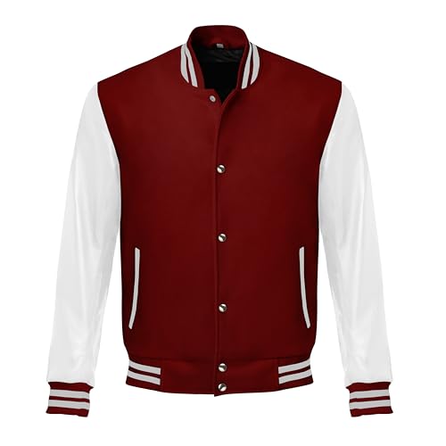 Image of Red And Black Letterman Jacket Men - Mens Black Varsity Letterman High School Baseball Bomber Jacket