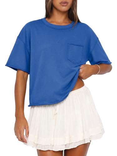 Image of ATHMILE Womens Crop Tops Workout Shirts Gym Oversized Spring Summer Basic Tees Short Sleeve Casual Loose Drop Shoulder 2026
