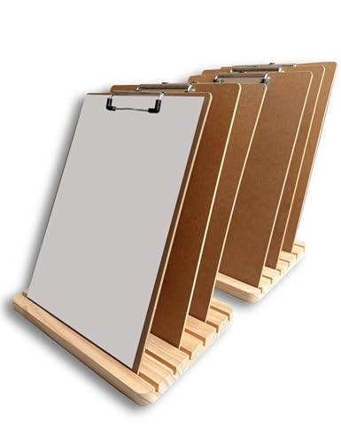 Clipboard Holder, 2 Pack Wood Clipboard Organizer Display Stand, Paper Stand, Receipt Holder, Small White Board Storage Rack Organizer for Home Classroom Must Haves, Office, No Assembly Required