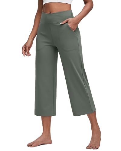 G4Free Capri Pants for Women Wide Leg Yoga Dress Capris with Pockets Cross Loose Casual Work Crop Pants