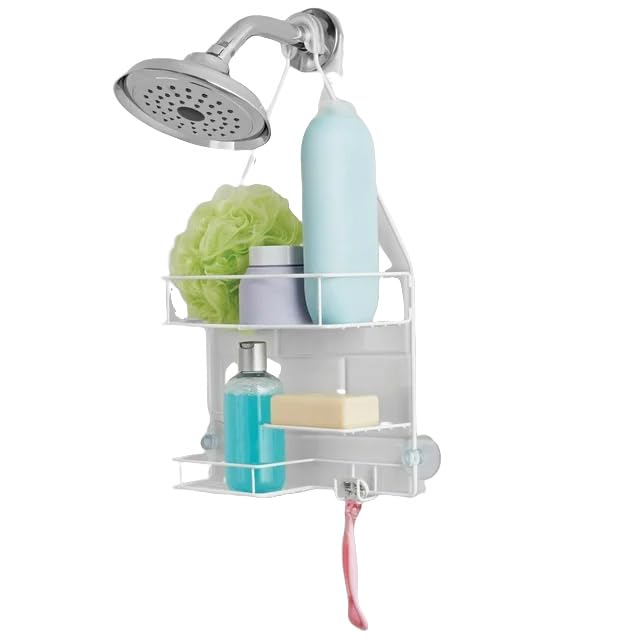 POMILER Hanging Shower Caddy Stainless Steel Shower Organizer with 2 Shelves and Soap Holder White