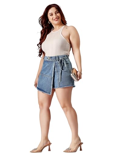 Image of Miss Chase A+ Women's Regular High Rise Mild Distress Regular Denim Skorts