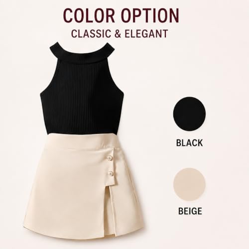 Image of RIYANSHI Girls Sleeveless Ribbed Top & Button Skirt Set | Stylish Two-Piece Casual Outfit & Everyday Wear