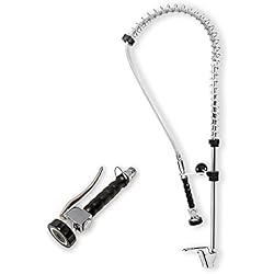 Grifo Ducha Fregadero Industrial Grifo industrial extensible rociador ducha para fregadero de cocina hostelería, con alcachofa flexo negra pulverizadora + grifo monomando manija giratoria de agua fría y caliente.