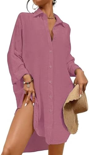 Tanmolo Damen Strandkleid Sommer Strandtunika Cover Up | Strandbluse, Strandhemd, Langer Schnitt, Leichtes Material, Strand und Urlaub