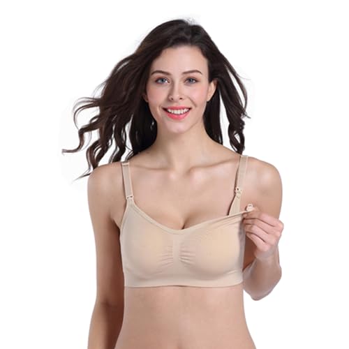 Stelle Nursing Bras Maternity Bra for Breastfeeding Pregnancy Wireless Bralette with Pads, Extenders（Beige,L） — view 5