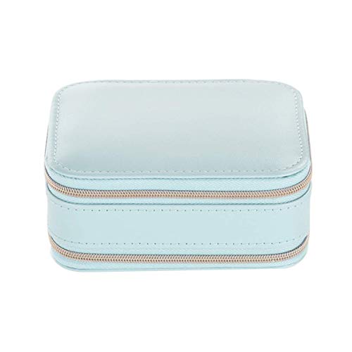 Belons Joyero pequeño de viaje, caja de joyería de cuero PU anillos pendientes collar joyas joyero joyero joyero con cremalleras espejo, azul Cover
