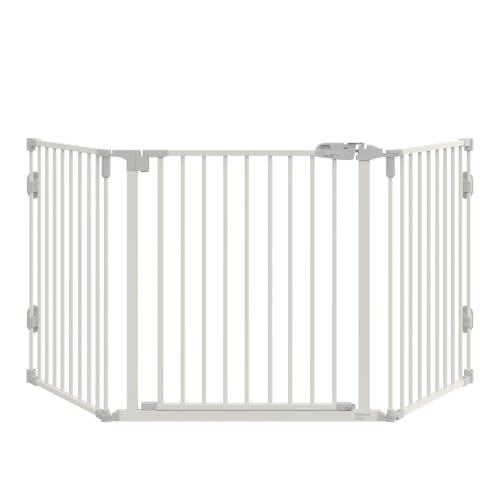 PawHut Absperrgitter Hund Freistehendes Verstellbares Schutzgitter 202,5 x 76 cm Hundegitter Klappbar Türschutzgitter Hundeabsperrgitter für Treppen, Türen, Küche, Flur, 3 Paneelen, Weiß