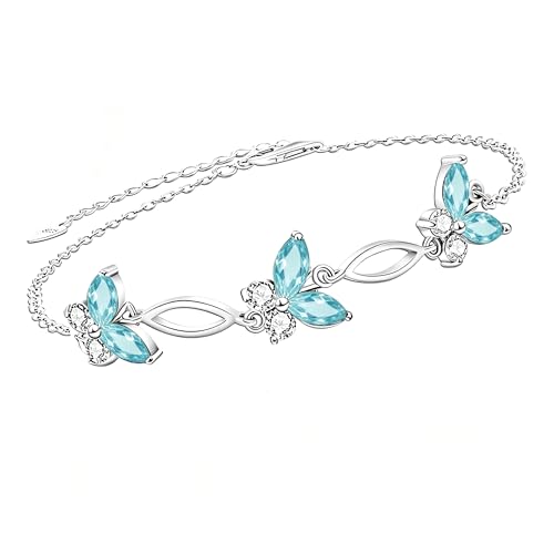Image of Sterling Silver Butterfly Link Bracelet for Women,Adjustable Charming Dainty Jewelry,Ideal Gift for Mom,Wife and Her
